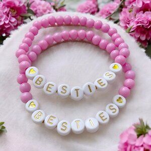HANDMADE Pink and White and Gold BESTIES Best Friends BFF Friendship Bracelets